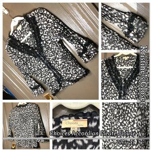 Black & White Pleated Blouse with Velvet & Sequins - Size Petite XL